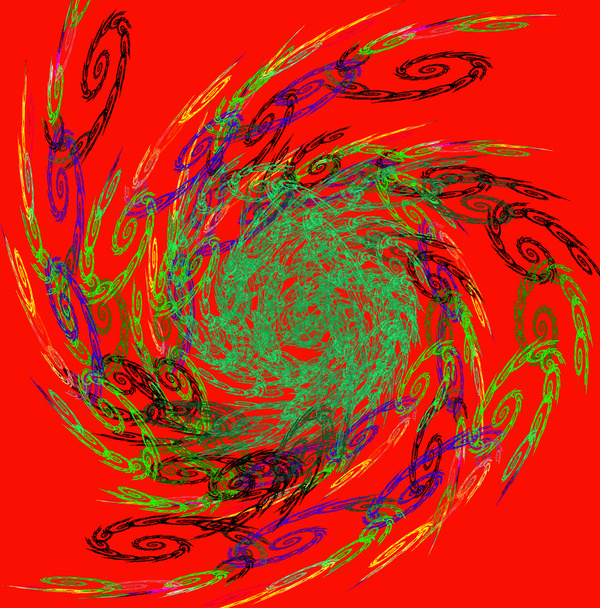 Modèle abstrait spirale coloré. Sur fond rouge. Ordinateur
 - Photo, image