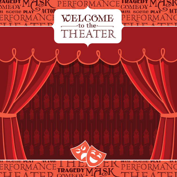 Red theater curtains with decorative elements. Vector illustration - Vector, imagen