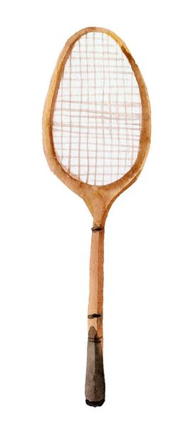 Watercolor badminton racket isolated on white. Sport equipment - 写真・画像