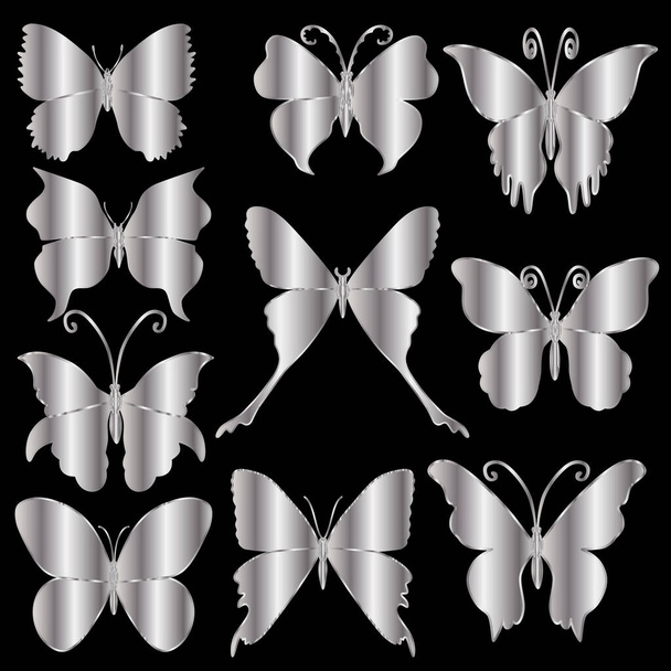 σύνολο από μαύρο και άσπρο πεταλούδες - Διάνυσμα, εικόνα