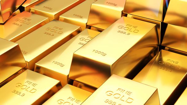 Kulta baareja 1000 grammaa puhdasta kultaa, liike-investointi ja varallisuus Conct.wealth kultaa, 3d renderöinti - Valokuva, kuva