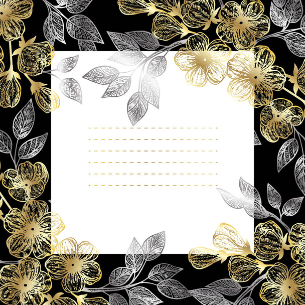 квітковий фон із золотими листям та квітами
 - Вектор, зображення