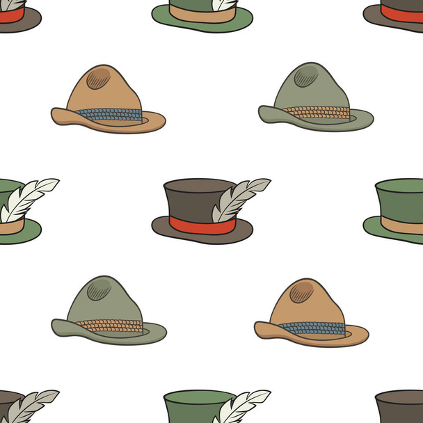 Fashion collection. Vector graphic seamless pattern with various hats on a white background - ベクター画像