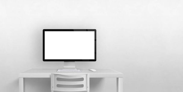 Computer screen mockup on work desk with copy space - 写真・画像