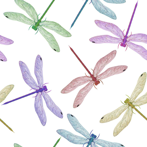 seamless pattern with dragonflies and insects. vector illustration - Vector, Imagen