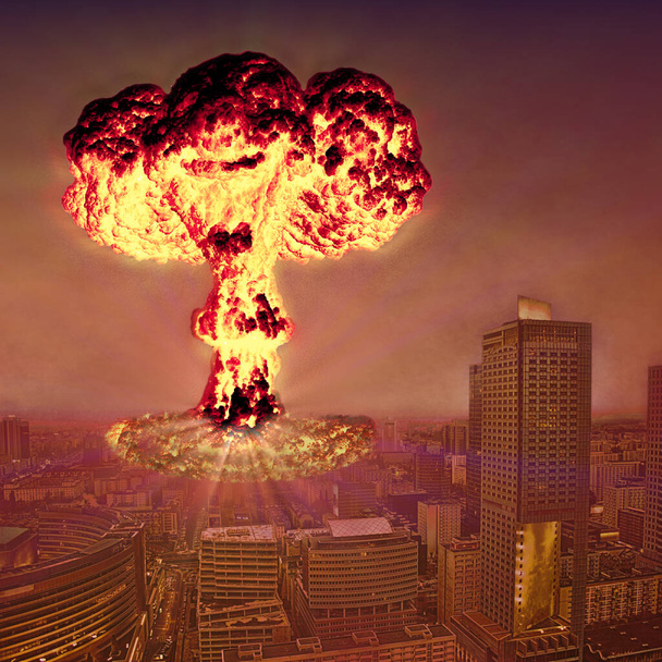Grafikus elképzelés egy nukleáris robbanásról Varsóban. - Fotó, kép
