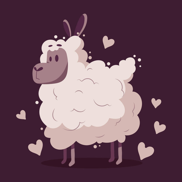 Cute fluffy sheep in pink colors with hearts. Print for children, illustration, postcard, vector - Vector, Image