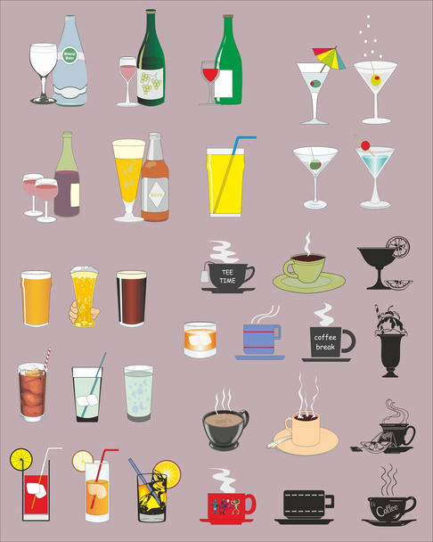 Набор изолированных различных напитков, векторная иллюстрация
 - Вектор,изображение