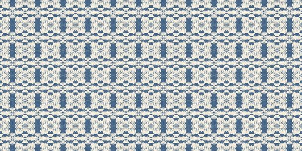 Francuska niebieska kołdra z nadrukowanym wzorem brzegowym tkaniny do shabby chic wykończenia wnętrz. Rustykalny gospodarstwo dom wiejski domek bielizna niekończąca się taśma. Krawędź wstęgi efekt Patchworka - Zdjęcie, obraz
