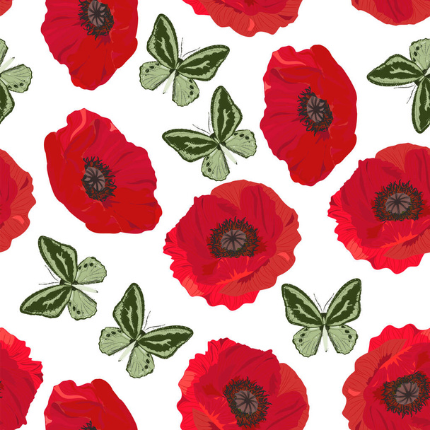 seamless pattern with red poppy flowers. - Vektor, Bild
