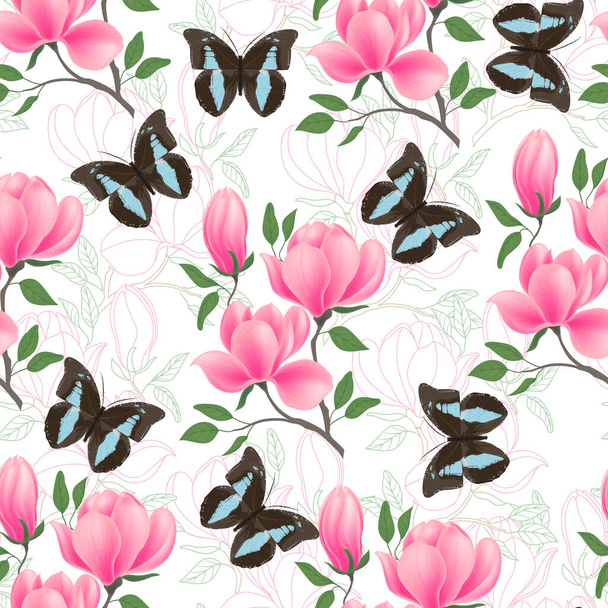 seamless pattern with flowers and leaves on a white background. - Vector, Imagen