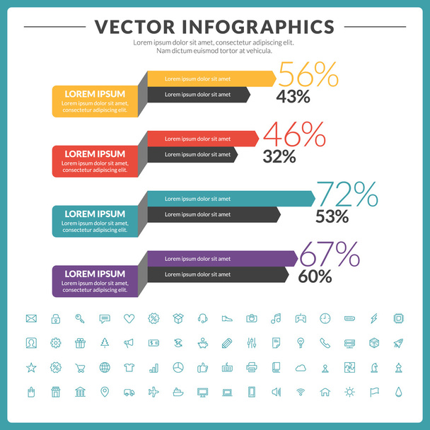 Vector infographics and design elements with icon set for brochures, flyers and websites - Vector, imagen