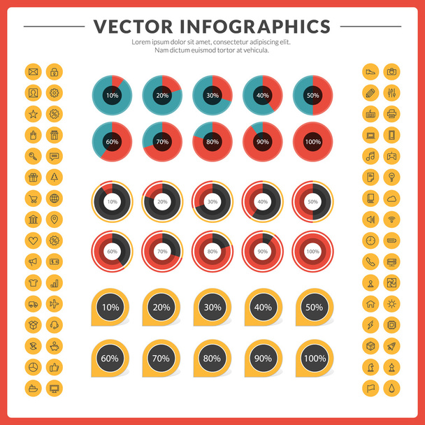 Vector infographics and design elements with icon set for brochures, flyers and websites - Vektori, kuva