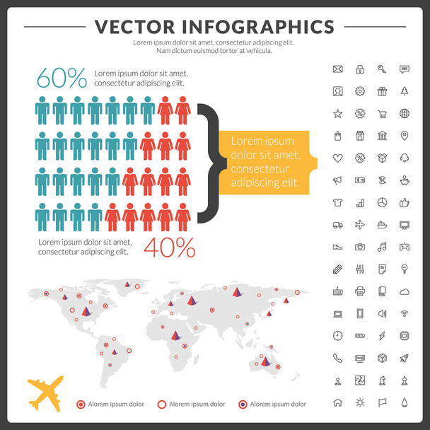 Vector infographics and design elements with icon set for brochures, flyers and websites - Вектор, зображення
