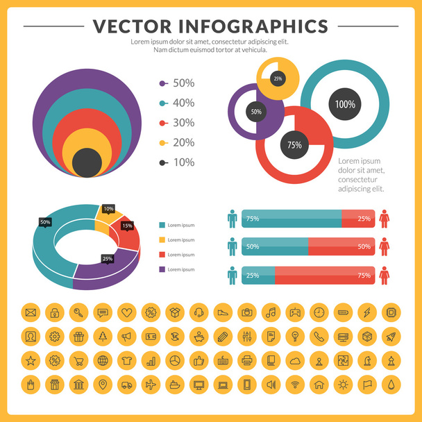 Infographie vectorielle et éléments de conception avec jeu d'icônes pour brochures, dépliants et sites Web
 - Vecteur, image