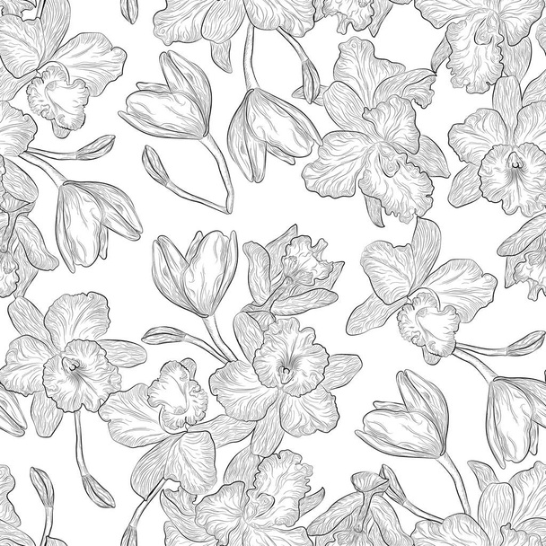 vector seamless pattern with white flowers and leaves - Vettoriali, immagini