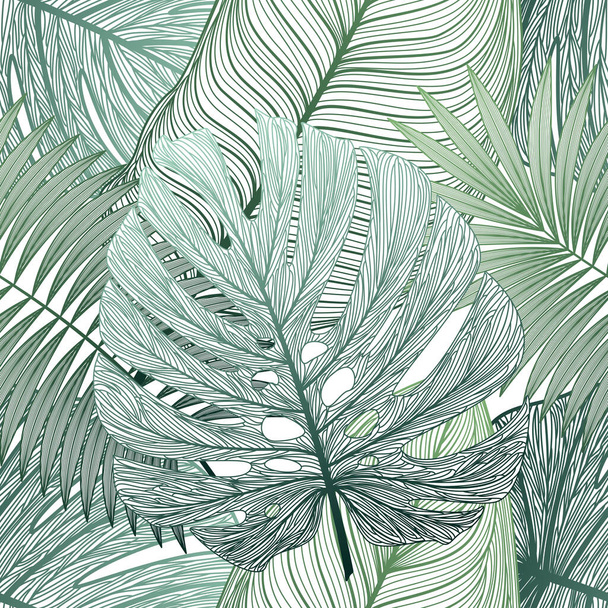 vector abstract palm leaves seamless pattern background - Vecteur, image