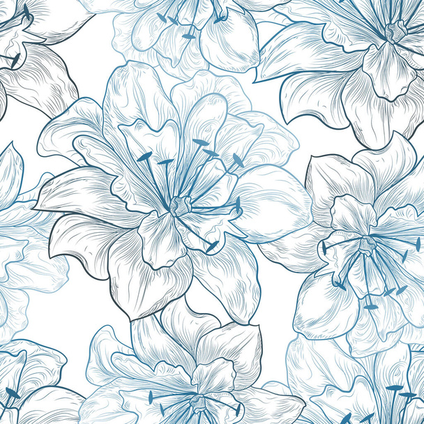 seamless pattern with hand drawn flowers. vector illustration - Vector, Imagen