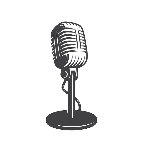 Vector illustration of isolated retro, vintage microphone. - Vector, Image