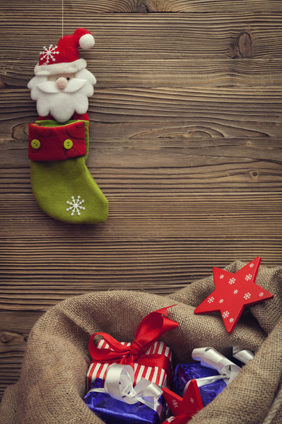 christmas stocking and sack with gifts - Photo, Image