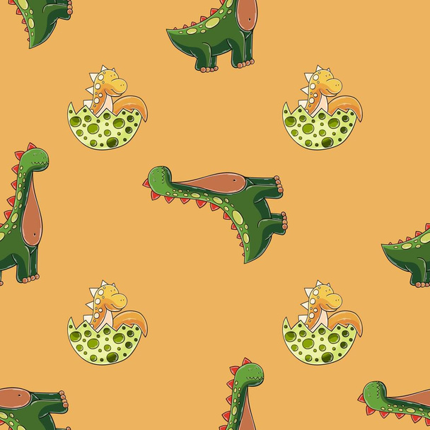 Динозавры юрского периода. Ручной рисунок симпатичных динозавров бесшовный узор - Вектор,изображение