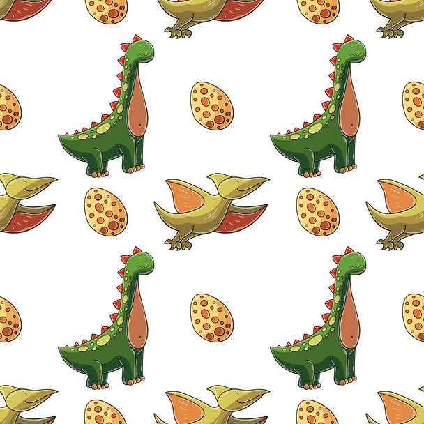 Dinosaurs of the Jurassic period. Hand drawn cute dinosaurs seamless pattern. Print for cloth design, textile, fabric, wallpaper - Vector, Image