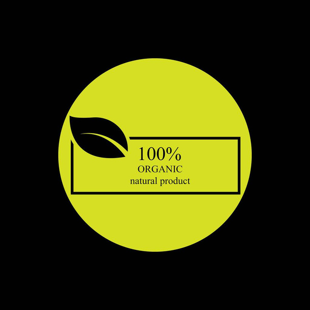 100% organic logo illustration design template on black background - Vector, Image