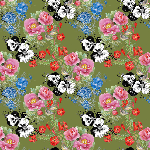 Red flowers  seamless pattern - Photo, image