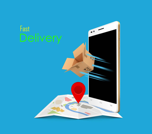 Concetto telefonico consegna pacchi online consegna veloce sul cellulare tracciamento degli ordini online  - Foto, immagini