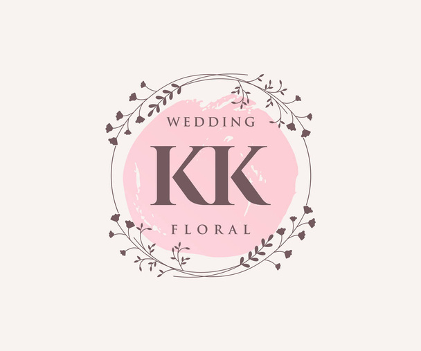 KK Initials letter Wedding monogram logos template, hand drawn modern minimalistic and floral templates for Invitation cards, Save the Date, elegant - Vektor, kép