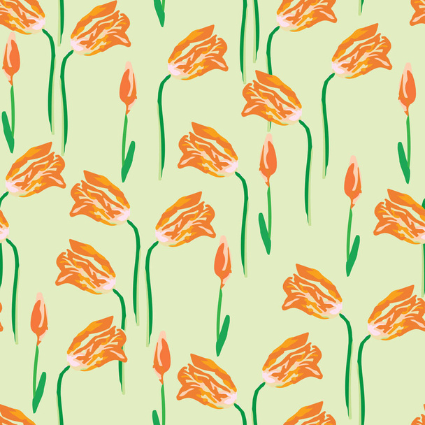 fondo patrón de plantas sin costura con flores de tulipán naranja, tarjeta de felicitación o tela - Vector, imagen
