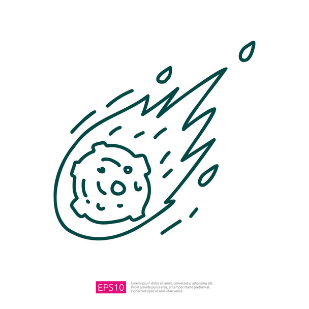 Flying Fire Meteor Doodle icon - Vector, Image
