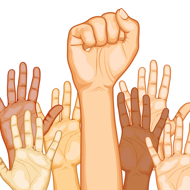 Multi Racial raised Hands - Vector, Image