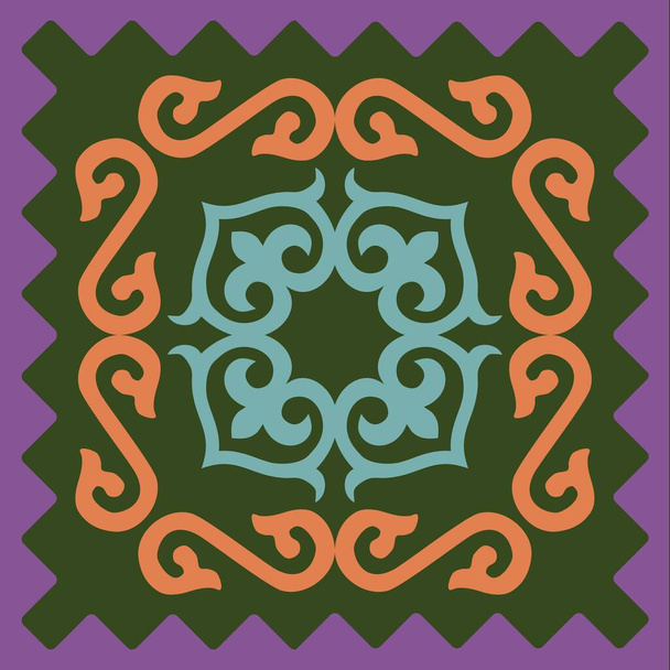 Kazakh asian nomad pattern with abstract tribal tiles in traditional oriental style, arabesque, steppe folk, carpet. - Vektori, kuva