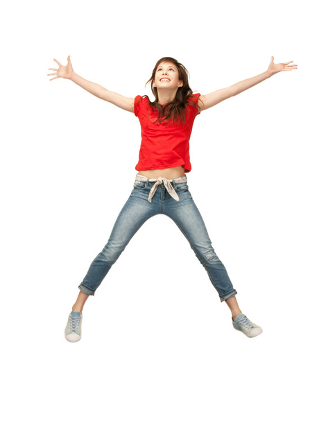 Hyppääminen teini tyttö
 - Valokuva, kuva