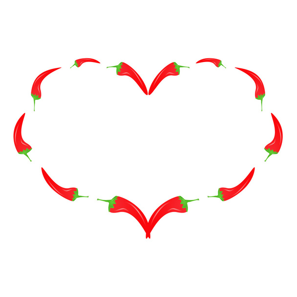Punapaprikapalot, jotka on asetettu valkoisella pohjalla olevan sydämen muotoon
 - Vektori, kuva