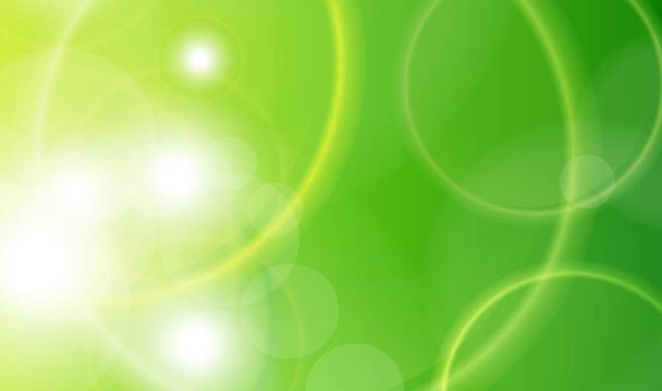 Abstract green sunny background, circle bokeh pattern over green back, fresh spring or summer vector background. - Вектор, зображення