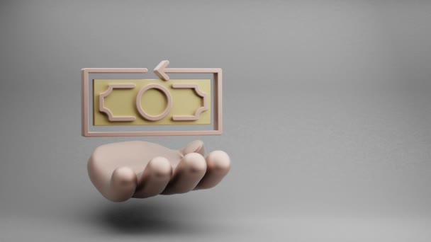 Чудові абстрактні ілюстрації Золота рука тримає символ Гроші назад на сірому фоні. 3d - ілюстрації. Online Shopping (англійською). Loops video. - Кадри, відео
