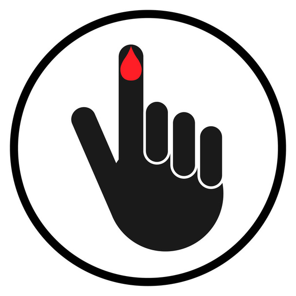 dedo de la mano con el icono de la gota de sangre, símbolo de la prueba de salud médica, control de medición vector ilustración . - Vector, Imagen
