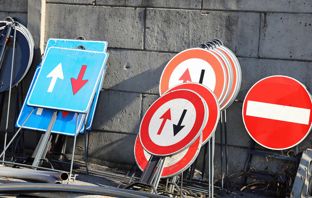 road signs in a warehouse of construction company - Photo, Image