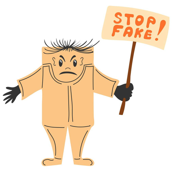 Stop fake. Person standing and holding Placard or Banner - Vector, Image