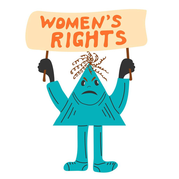 Vrouwenrechten. Persoon staand en vasthoudend Plaatje of Banner - Vector, afbeelding