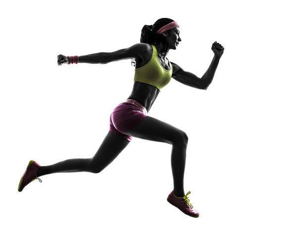 woman runner running jumping  silhouette - Foto, imagen