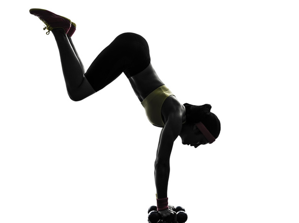 woman exercising fitness workout handstand  silhouette - Foto, Imagem