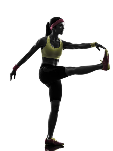 woman exercising fitness workout  stretching silhouette - Foto, Imagem