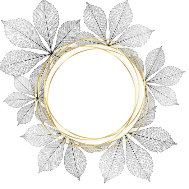 vector illustration of a frame with a wreath of leaves - ベクター画像