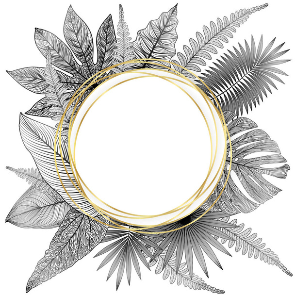 hand drawn illustration of a golden frame with a wreath of leaves - Vector, imagen