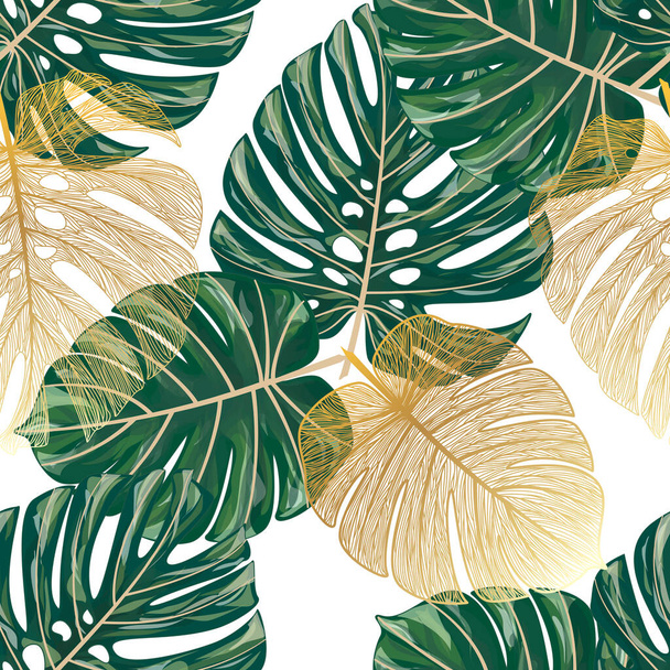 tropical leaves seamless pattern. vector illustration - Vector, Image