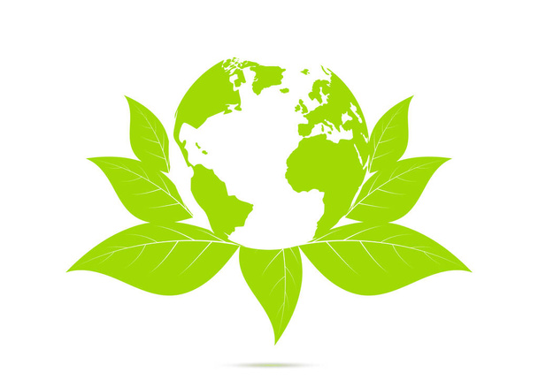 Green leaves holding green earth, environmental concept vector illustration - ベクター画像
