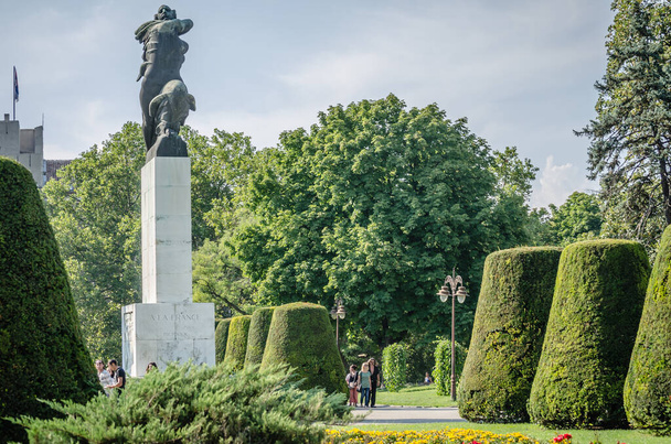 Belgrade, Serbia - July 29, 2014: The Old Fortress on Kalemegdan in the capital of Serbia, Belgrade. Monument of Gratitude to France in front of Kalemegdan fortress. - 写真・画像